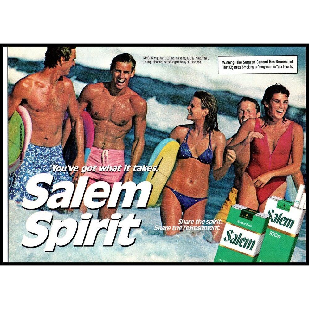 1985 Salem Cigarettes Vintage Print Ad Friends Beach 80s Fashion Swim Wall Art